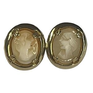 Vintage Cameo Stud Earrings Gold Tone Victorian Style .5"